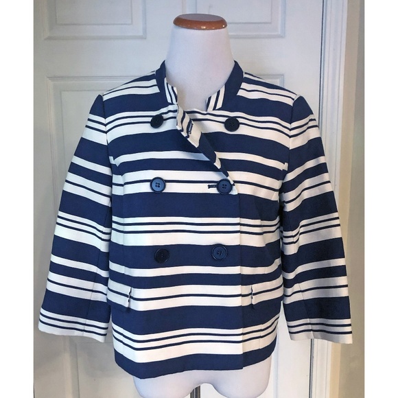 Talbots Navy & White Striped Blazer Jacket, Double Breasted, Lined, Cotton - Picture 1 of 4